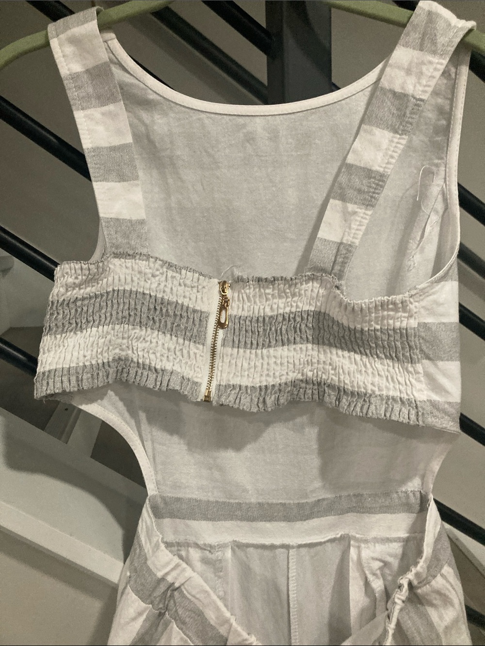 Fancyinn Striped Wide-Leg Cutout Jumpsuit - White & Gray - Picture 6 of 7